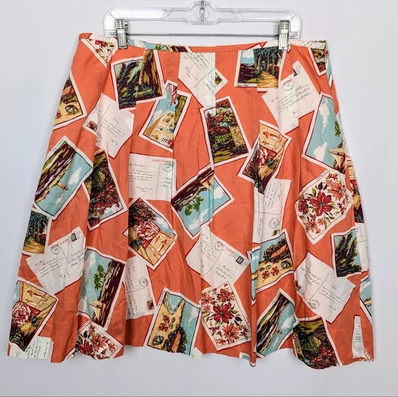Eddie Bauer 16 VINTAGE 90s Novelty PostCard Tropical Italy Circle Swing Skirt - Picture 3 of 12